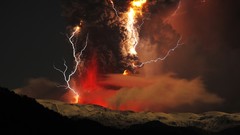 Landscapes nature yellow snow Mountains red white Lightning 