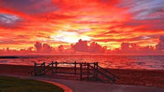 Landscapes nature yellow water blue clouds red white Green 