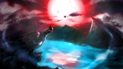 Landscapes night clouds moon Vampires silhouettes lakes 