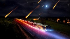Landscapes night fire Speed Meteors trains SpeedART