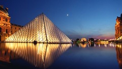 Landscapes night lights Paris pyramids architecture Louvre 