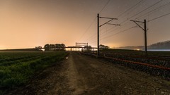 Landscapes night roads railroad tracks trains Low light