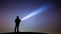 Landscapes night Stars beam flashlight torch guy galaxies