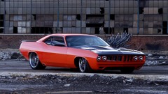 Landscapes orange cars buildings vehicles scenic Plymouth 