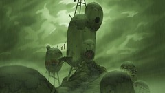 Landscapes rain stairs overcast artwork fantasy art Oban 