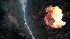 Landscapes ravine Portuguese caves artwork digital art fantasy 