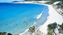 Landscapes sand nature Trees water blue ocean hills white Green 