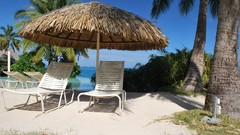 Landscapes sand nature white chairs tropics canopy palm trees 