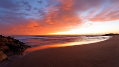 Landscapes sand Sea nature clouds orange evening shades Beaches 