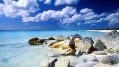 Landscapes sand Sea nature yellow water blue clouds white 
