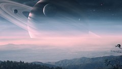 Landscapes Saturn planets science fiction digital art qauz