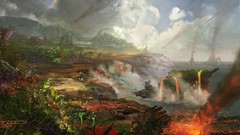 Landscapes Sea clouds Plants lava forests meteorite artwork 