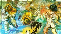 Landscapes Sea Men woman Birds fishing fish blood paintings 