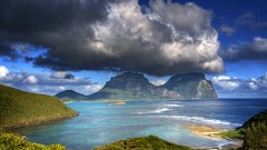 Landscapes Sea nature gray blue clouds hills white Green Plants 