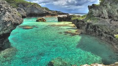Landscapes Sea nature gray water blue clouds coast Green Plants 