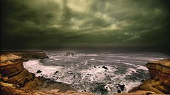 Landscapes Sea nature gray water clouds white Green brown 