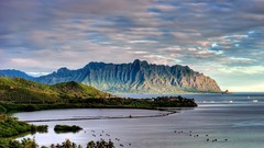 Landscapes Sea nature Mountains clouds sky coast bay Islands 