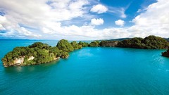 Landscapes Sea nature water blue clouds hills white Green 