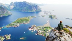Landscapes Sea nature water Mountains panorama Islands Norway 