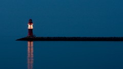 Landscapes Sea night light fantastic lit lighthouses
