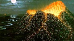 Landscapes Sea night Mountains surrealism moon Volcanoes 