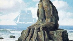 Landscapes Sea stones clouds surrealism fish Boats paintings 