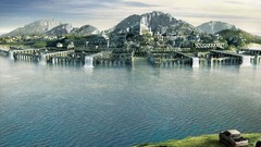 Landscapes Sea water Mountains ocean cars buildings skies 