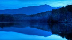 Landscapes snow blue smoke evening rocks lakes campfire parkway