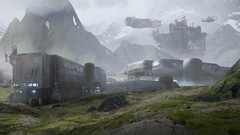 Landscapes snow Mountains microsoft spaceships science fiction 