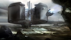 Landscapes spaceships science fiction halo concept art artwork 