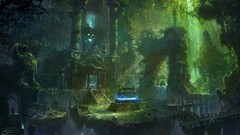 Landscapes statues architecture Pillars vines glowing tombs 