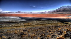 Landscapes steppe nature gray water blue Mountains red lagoon 