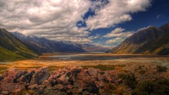 Landscapes stones nature Mountains clouds plain Sky Valley