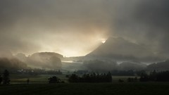 Landscapes sunrise fog Mountains Terrain fields