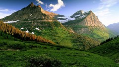 Landscapes sunrise nature Trees grass snow Mountains clouds 