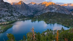 Landscapes sunrise nature Trees snow water Mountains clouds 
