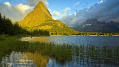 Landscapes sunrise nature Trees yellow snow gray water blue 