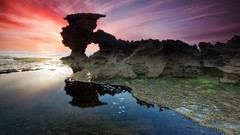 Landscapes sunrise nature water blue clouds red white purple 