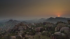 Landscapes sunrise stones fog India morning view