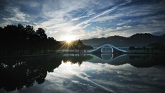 Landscapes sunset China Taipei Bridges lakes reflections rivers