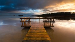 Landscapes sunset clouds evening Bridges sweden lakes forests 