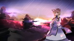 Landscapes sunset clouds hills dress hats red eyes Ribbons bows 