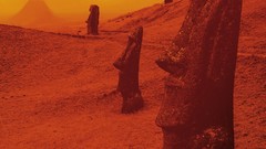 Landscapes sunset Easter Island statues