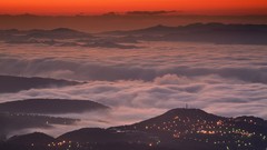 Landscapes sunset fog Mountains clouds Asia Taiwan City Lights 