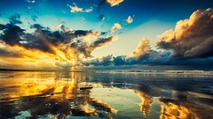 Landscapes sunset nature Beaches reflections the sky