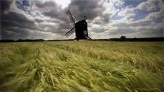 Landscapes sunset nature grass sun country clouds windmills 