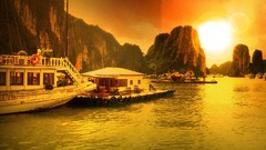 Landscapes sunset nature Ha Long Bay
