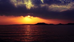 Landscapes sunset nature hills Europe silhouettes lakes waves 