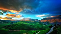 Landscapes sunset nature Mountains clouds Green Italy roads 