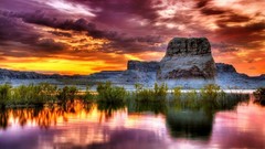 Landscapes sunset nature Mountains clouds lakes reflections red 